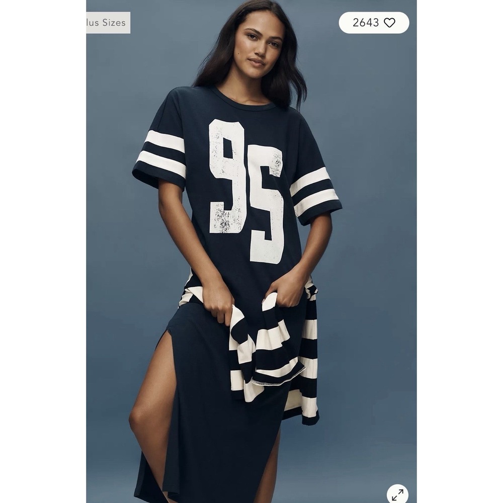 NWOT Anthropologie Daily Practice Graphic T-shirt Midi Dress Navy/White XS - Picture 2 of 10